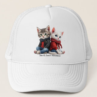 トムとルナの日常帽子 - かわいい猫のカップルベースボールキャップ キャップ