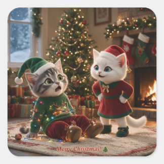 トムとルナ メリークリスマス 楽しい猫ステッカー スクエアシール