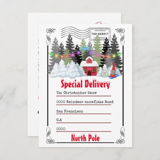 トムテからの手紙 | 冬の森のログキャビン小人 ポストカード (正面/裏面)