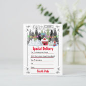 トムテからの手紙 | 冬の森のログキャビン小人 ポストカード (スタンド正面)