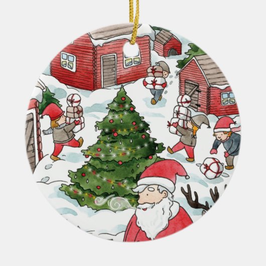 トムテンお洒落クリスマス格言水彩 セラミックオーナメント (正面)