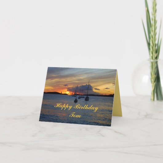 トムハッピーバースデーセイルボーツアットサンセット カード (正面)