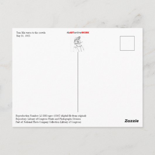 トム・ミックス、帽子を振る ポストカード (裏面)