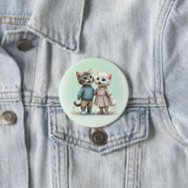 トム＆ルナ ボタン ピン、かわいい猫カップル ピン