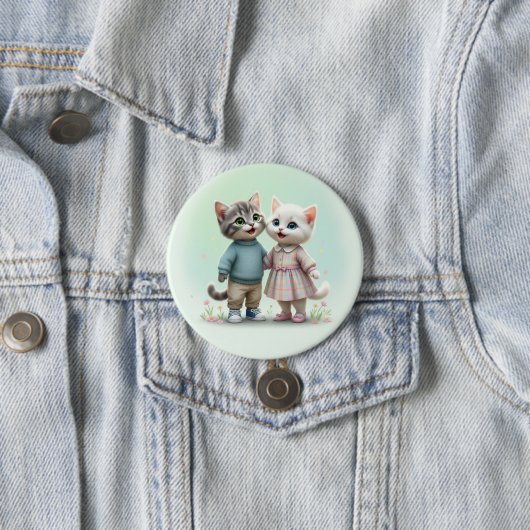 トム&ルナ ボタン ピン、かわいい猫カップル ピン (インサイチュ)