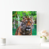 トラおよび滝 スクエア壁時計 (ホーム)