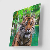 トラおよび滝 スクエア壁時計 (傾斜)