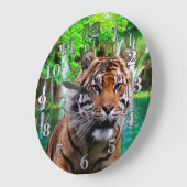 トラおよび滝 ラージ壁時計 (傾斜)