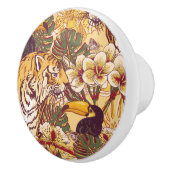 トラが付いている熱帯花パターン セラミックノブ (右)