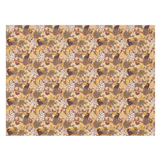 トラが付いている熱帯花パターン テーブルクロス (正面(横))