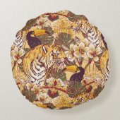 トラが付いている熱帯花パターン ラウンドクッション (裏面)