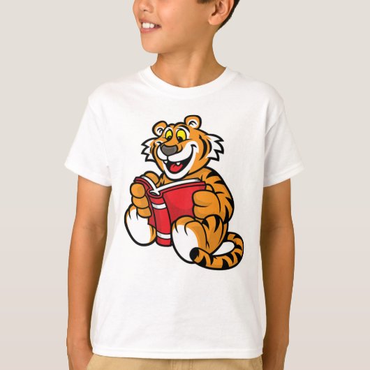 トラが本を読む Tシャツ (正面)