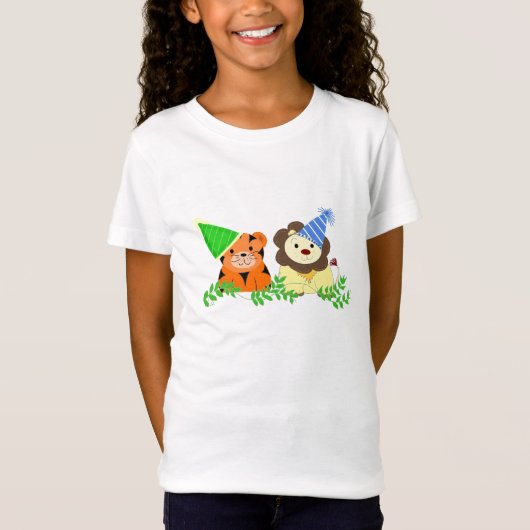 トラとライオンの誕生日デザイン Tシャツ (正面)