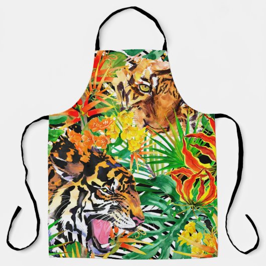 トラのある熱帯のシームレスな模様。水色j エプロン (正面)