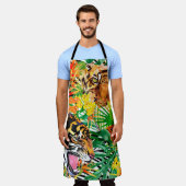 トラのある熱帯のシームレスな模様。水色j エプロン (着用した状態)