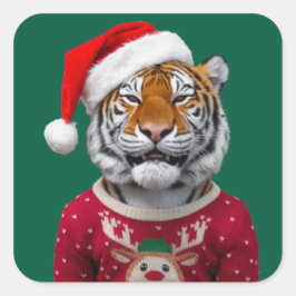 トラのクリスマスステッカー スクエアシール