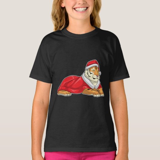 トラのサンタ帽子 Tシャツ (正面)