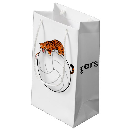トラのバレーボールのギフトバッグ、学校はマスコットを遊ばします スモールペーパーバッグ (裏面アングル)