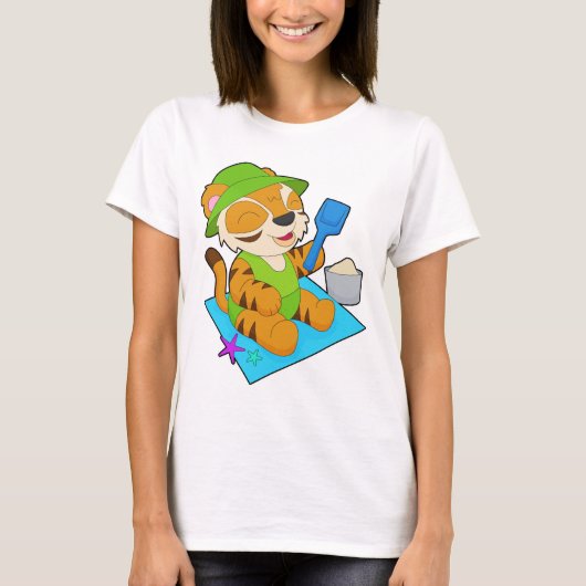 トラのビーチサンドサマー Tシャツ (正面)
