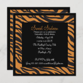 トラのプリントの女の子の第16誕生日の招待 招待状 (正面/裏面)