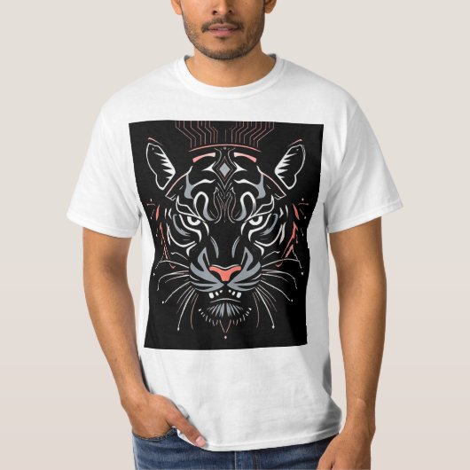 トラのヘッドイラスト Tシャツ (正面)