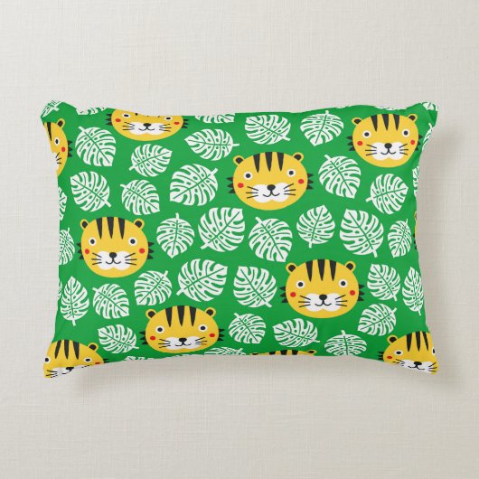 トラの継ぎ目のない模様で、熱帯の葉がある。子どもb アクセントクッション (正面)