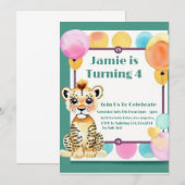 トラの赤ちゃんの誕生日パーティー招待状 招待状 (正面/裏面)