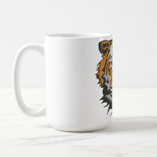 トラの頭の刺繍風プリント コーヒーマグカップ (左)