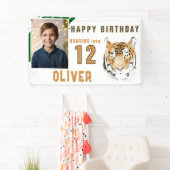 トラの頭の水彩画 バースデーパーティーの写真 横断幕 (インサイチュ)