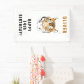 トラの頭の水彩画 バースデー ネーム 横断幕 (インサイチュ)