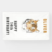 トラの頭の水彩画 バースデー ネーム 横断幕 (横)