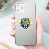 トラの頭部 虹色 ペイント ステイン シール (スマートフォン)