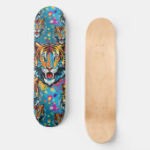 トラの頭部 虹色 ペイント ステイン スケートボード (正面)
