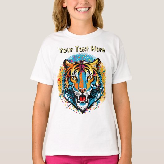 トラの頭部 虹色 ペイント ステイン Tシャツ (正面)