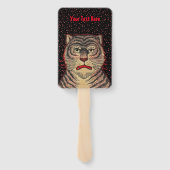 トラの頭 勇猛な顔 赤いアクセント 黒にドット ハンドファン (裏面)