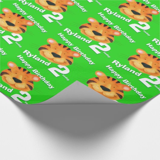 トラの顔の芸術および一流の青の第2誕生日の覆い ラッピングペーパー (角)