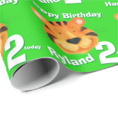 トラの顔の芸術および一流の青の第2誕生日の覆い ラッピングペーパー (ロールコーナー)