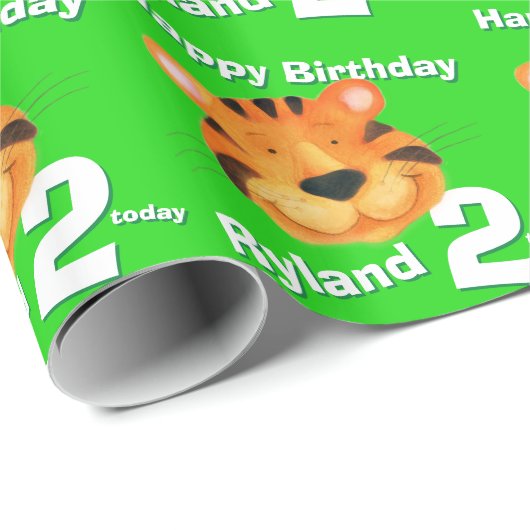 トラの顔の芸術および一流の青の第2誕生日の覆い ラッピングペーパー (ロールコーナー)