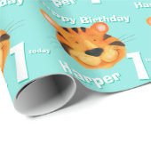 トラの顔の芸術の名前の第1誕生日の覆い ラッピングペーパー (ロールコーナー)