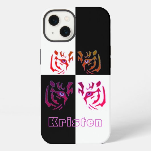 トラの顔の黒白チェック iPhoneケース (裏面)