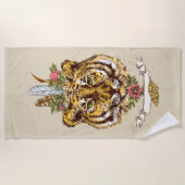 トラのBohoのスタイルのポートレート ビーチタオル (正面)