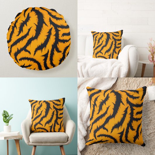 トラはっきりしたガストライプの模様(オレンジと黒) クッション
