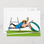 トライで得点を取ったラグビープレーヤー ポストカード (正面/裏面)