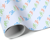 トライアスロンのアイコンはスポーツをテーマにしたライトブルー ラッピングペーパー (ロールコーナー)