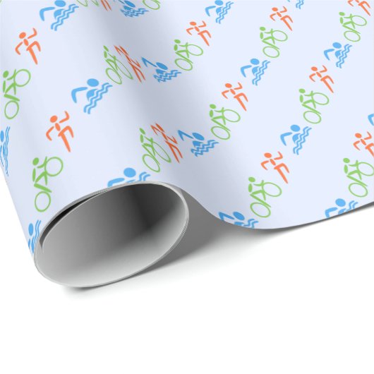 トライアスロンのアイコンはスポーツをテーマにしたライトブルー ラッピングペーパー (ロールコーナー)