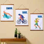 トライアスロンのアート – スイムバイクデコ走アやる気を起こさせるー 吊り下げ型タペストリー