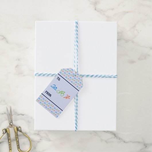 トライアスロンのパターンスポーツをテーマにした ギフトタグ (より糸付き)