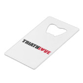 トライアスロンの泳ぐ人、サイクラー、ランナーへの愛 クレジットカード栓抜き (正面アングル)