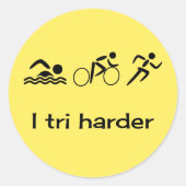 トライアスロンの絵文字とキャプション黄色 ラウンドシール (正面)