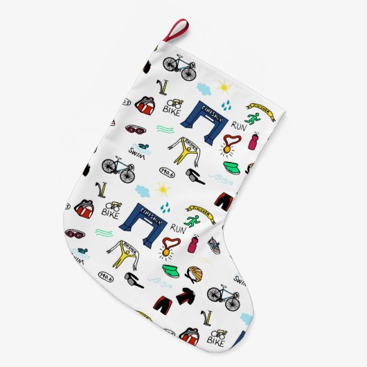 トライアスロンはクリスマスのストッキングを落書きします ラージクリスマスストッキング (正面 (吊り時))